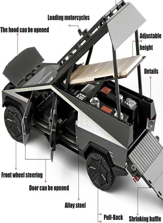 KENIRY Exclusive Alloy Metal Pull Back Die-cast Car Model with Sound Light Mini Auto Toy for Kids Metal Model Toy Car with Sound and Light (1:24 Tesla Pickup Classic -Black) - Image 4